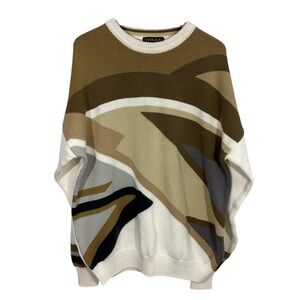 Vintage 90s Tosani Abstract Sweater XLT Made in Canada Cosby Style Cotton Knit